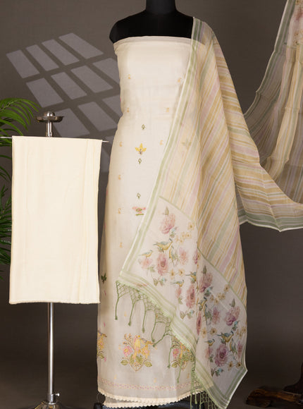 Cream Organza Unstitched Suit