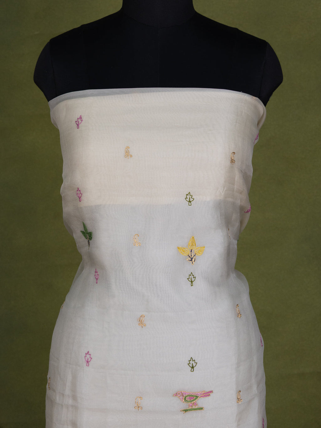 Cream Organza Unstitched Suit