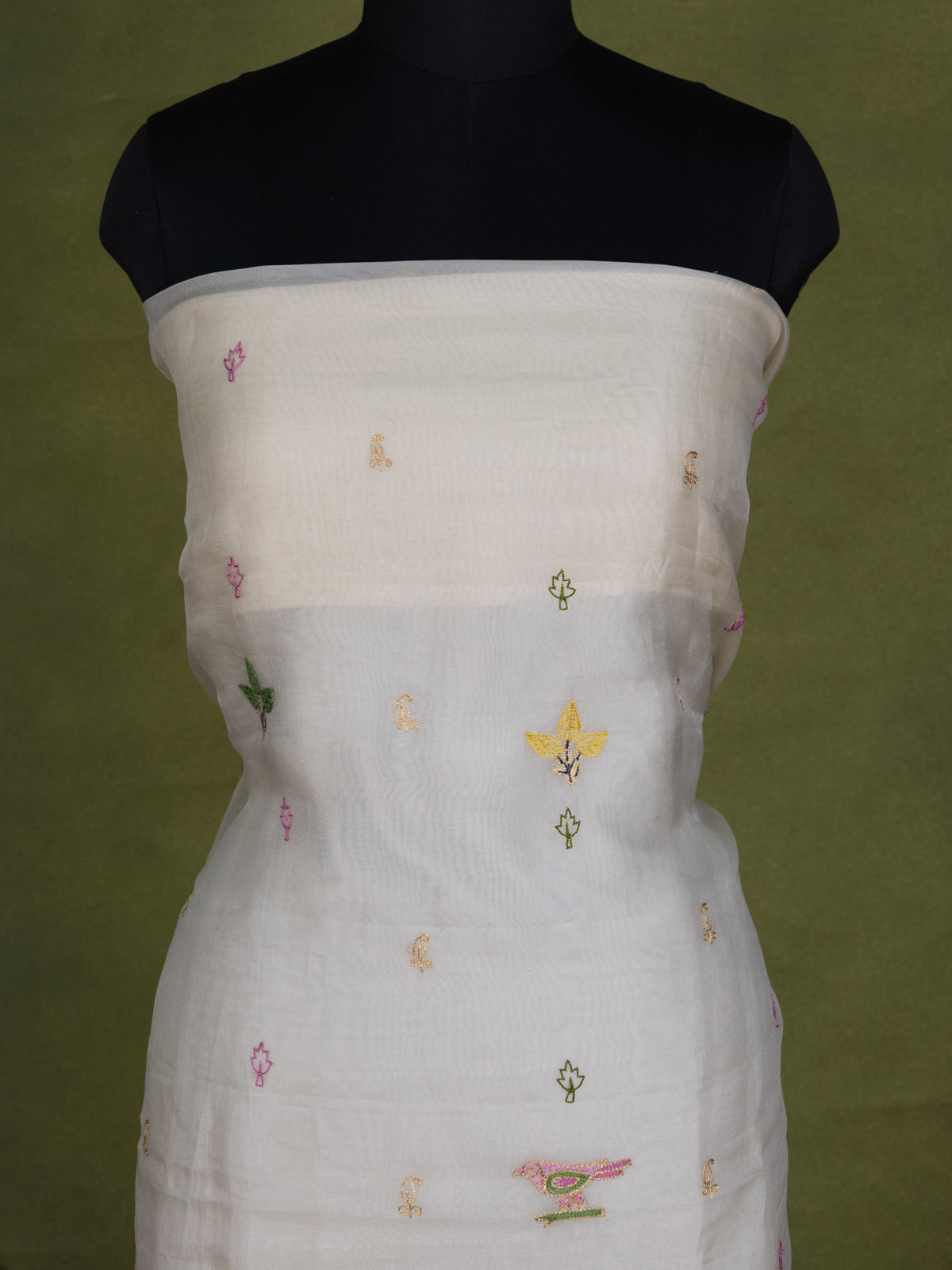 Cream Organza Unstitched Suit