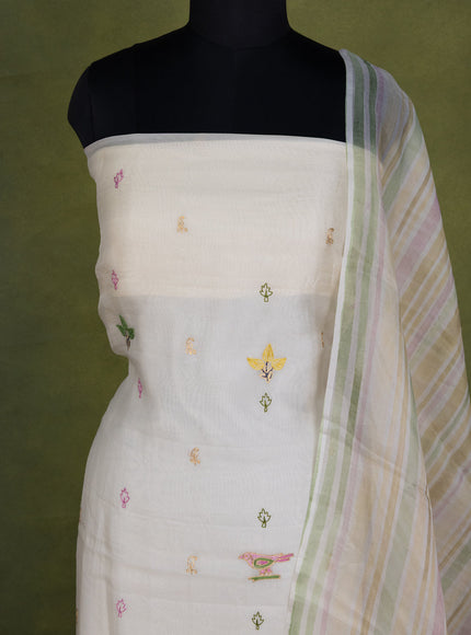 Cream Organza Unstitched Suit