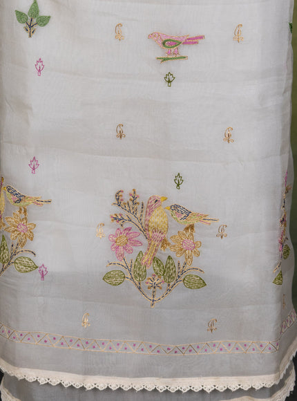 Cream Organza Unstitched Suit