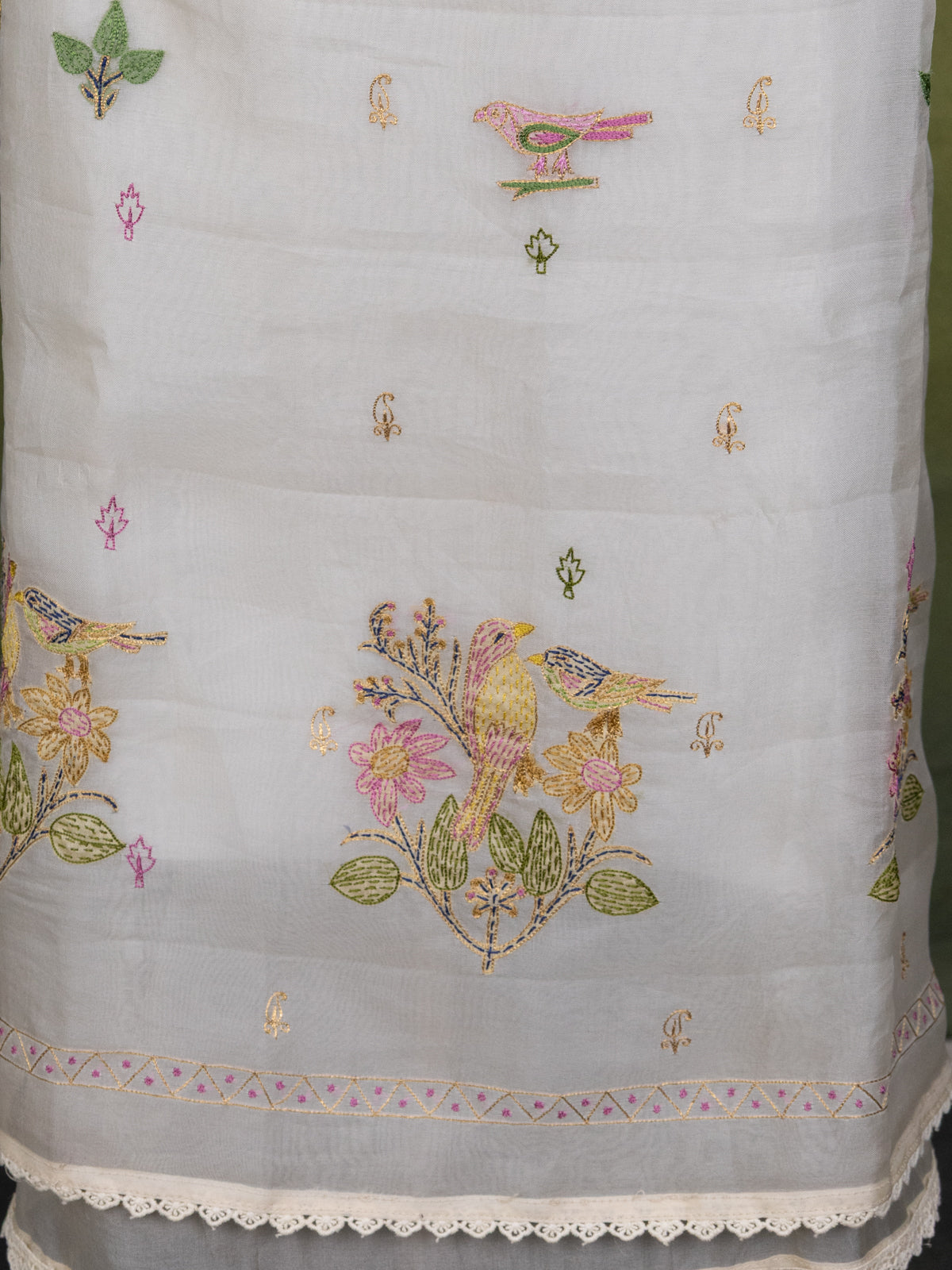Cream Organza Unstitched Suit
