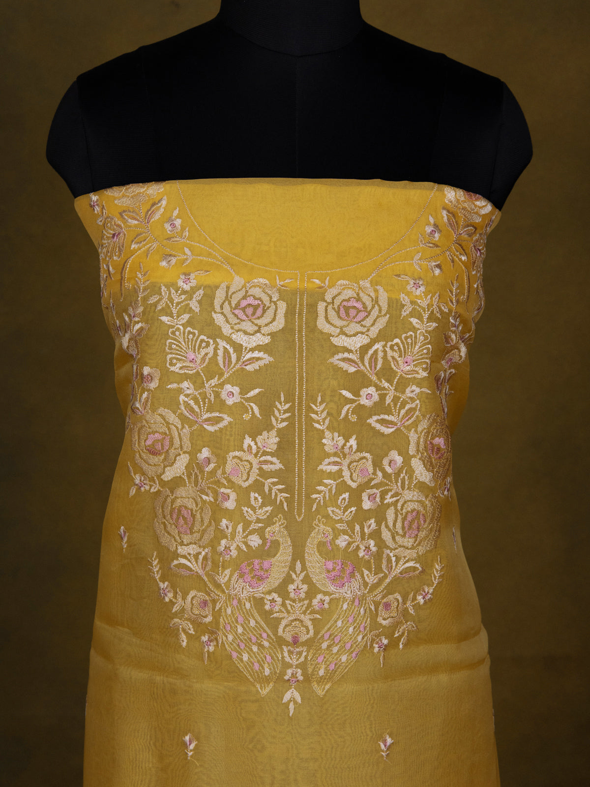 Yellow Organza Unstitched Suit