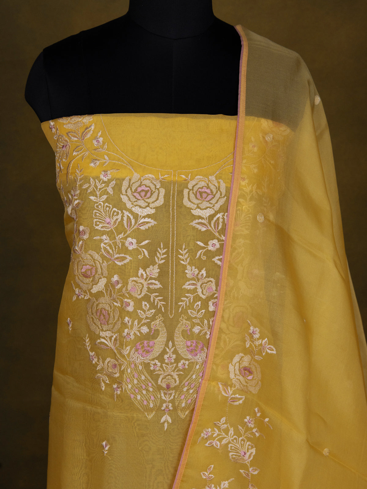 Yellow Organza Unstitched Suit