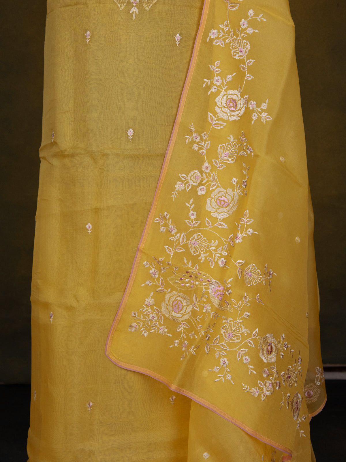 Yellow Organza Unstitched Suit