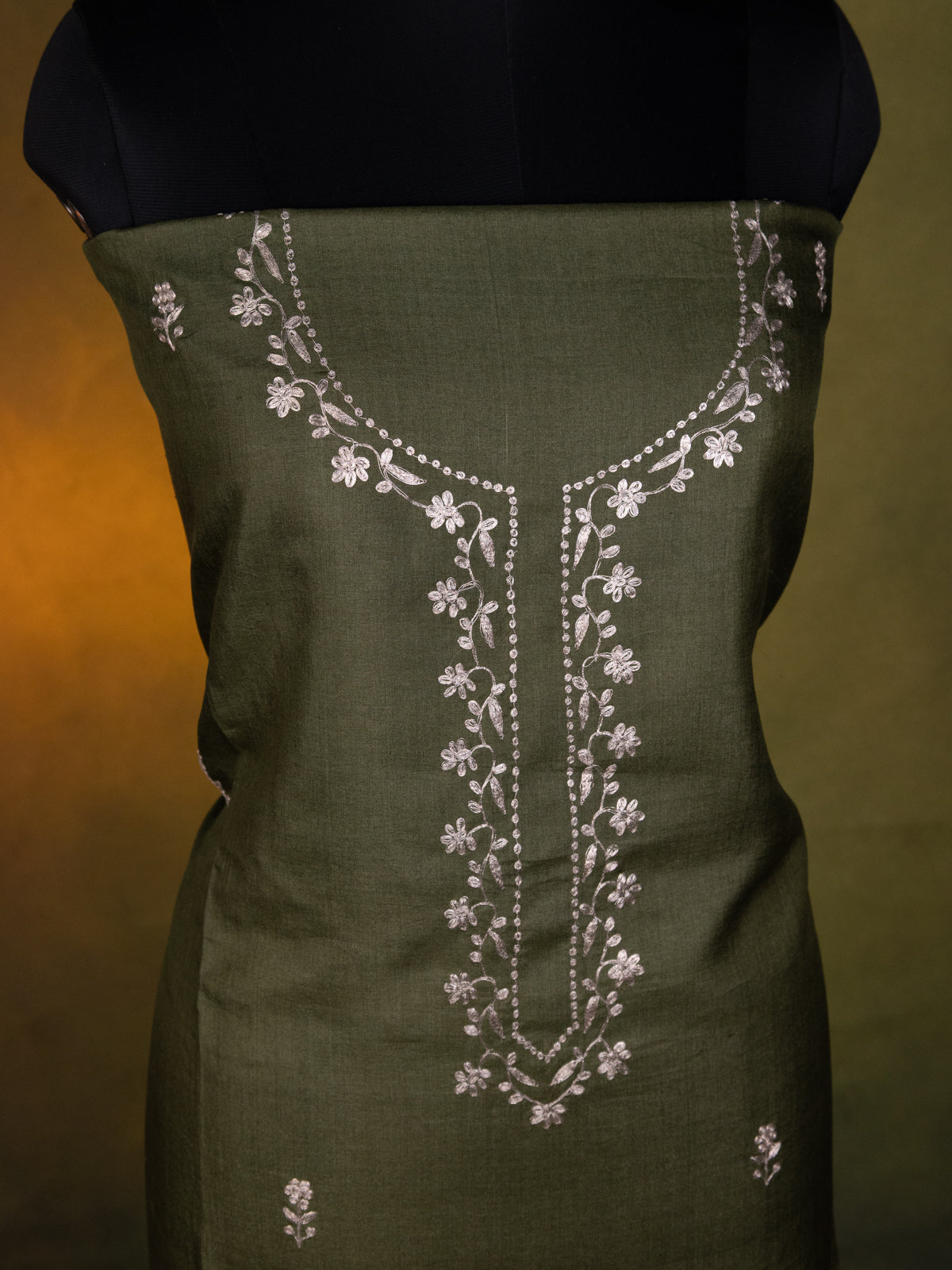 Sap Green Tussar Unstitched Suit