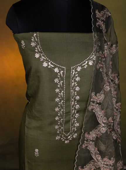 Sap Green Tussar Unstitched Suit