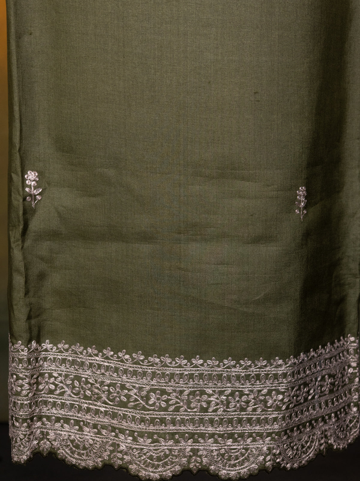 Sap Green Tussar Unstitched Suit