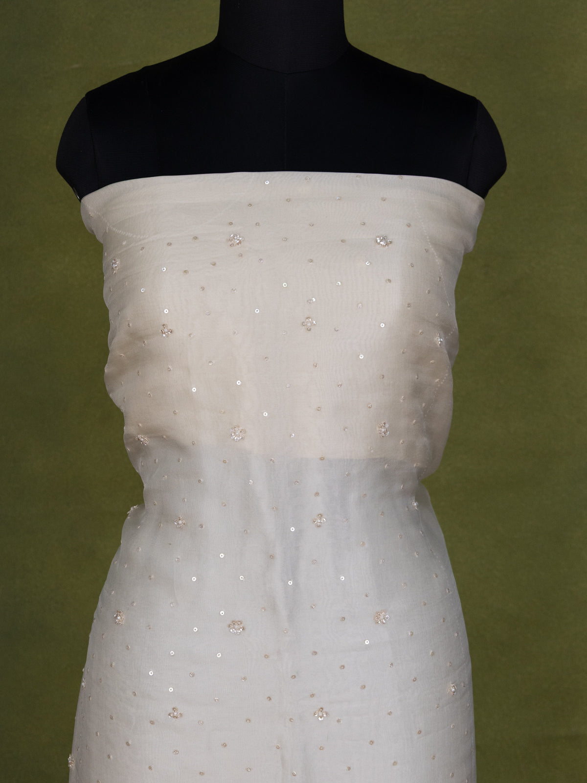 Cream Organza Unstitched Suit