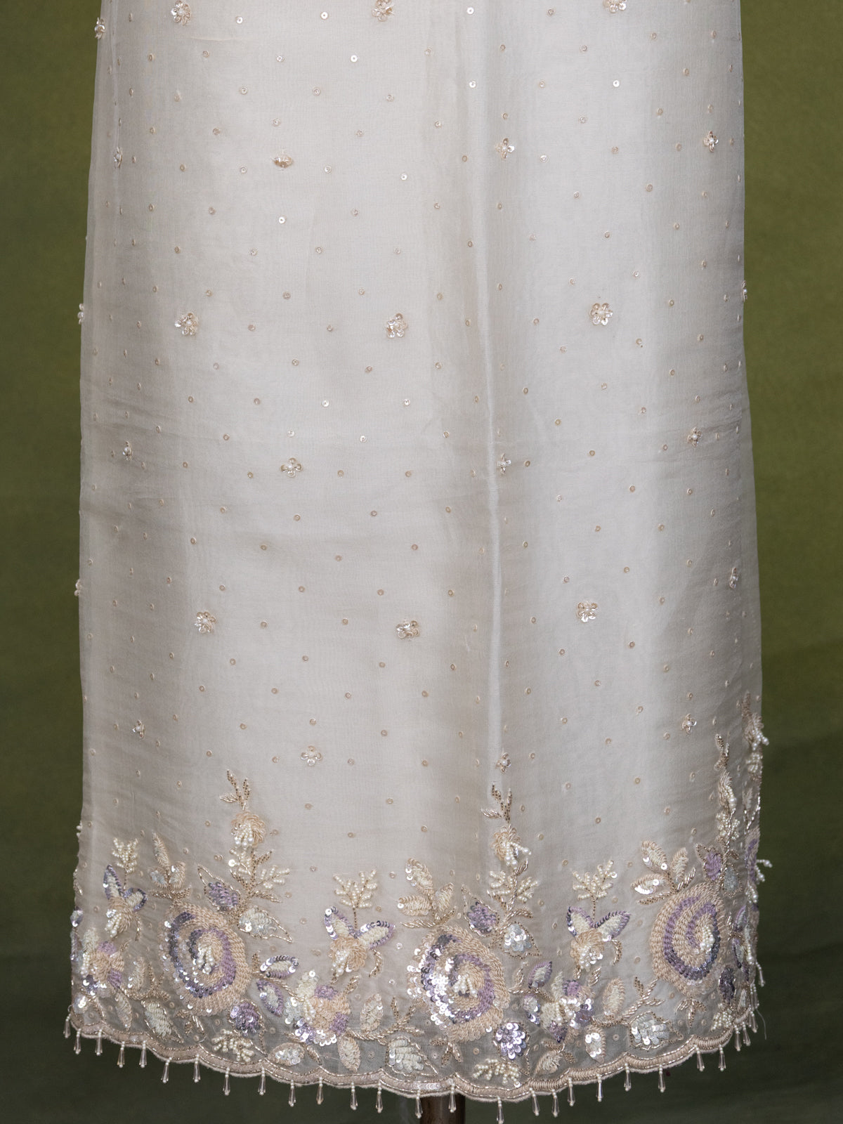 Cream Organza Unstitched Suit