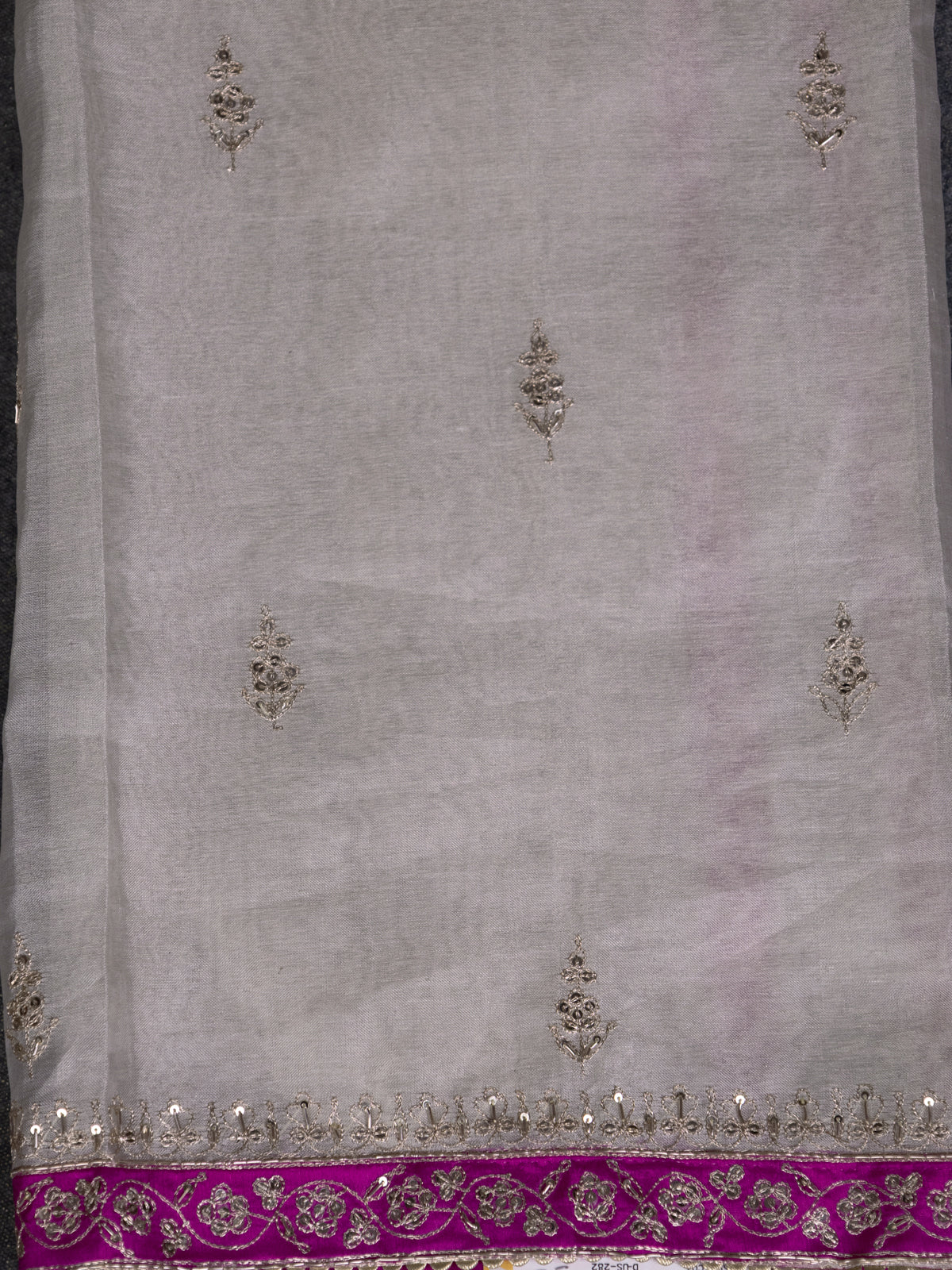 Silver & Pink Tissue Silk Semi-Stitched Suit
