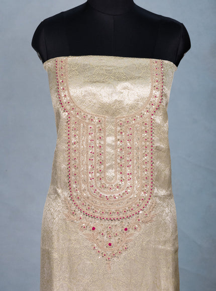 Pista Green Tissue Silk Unstitched Suit with Heavy Zari