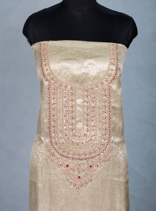 Pista Green Tissue Silk Unstitched Suit with Heavy Zari