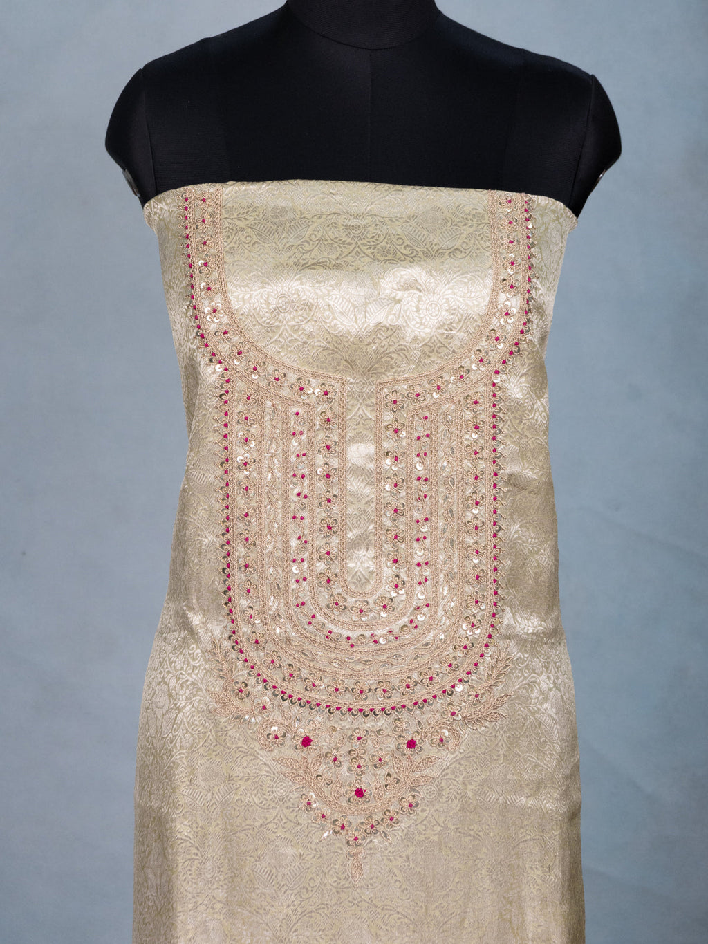 Pista Green Tissue Silk Unstitched Suit with Heavy Zari