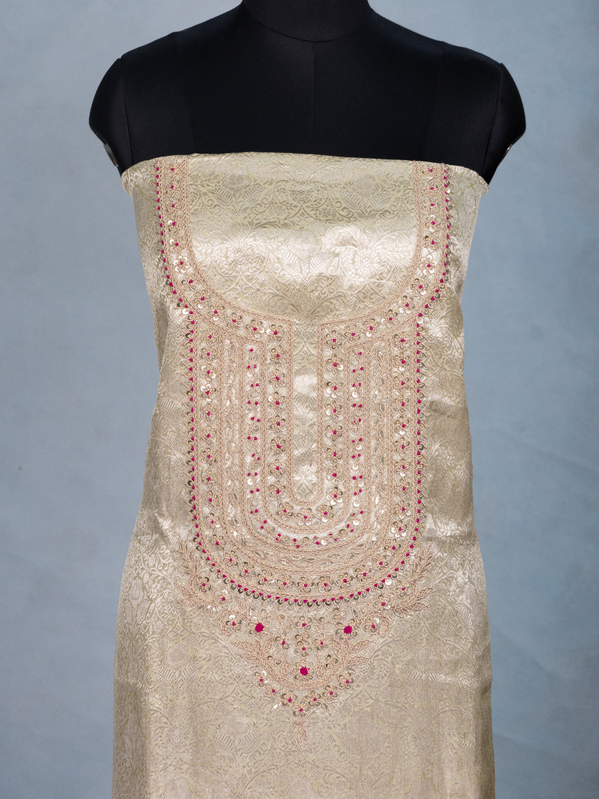 Pista Green Tissue Silk Unstitched Suit with Heavy Zari