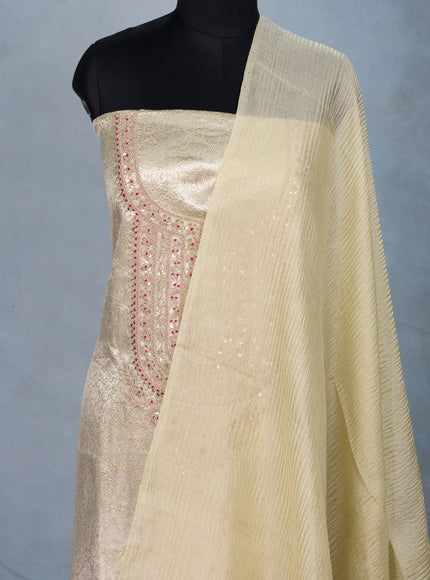 Pista Green Tissue Silk Unstitched Suit with Heavy Zari