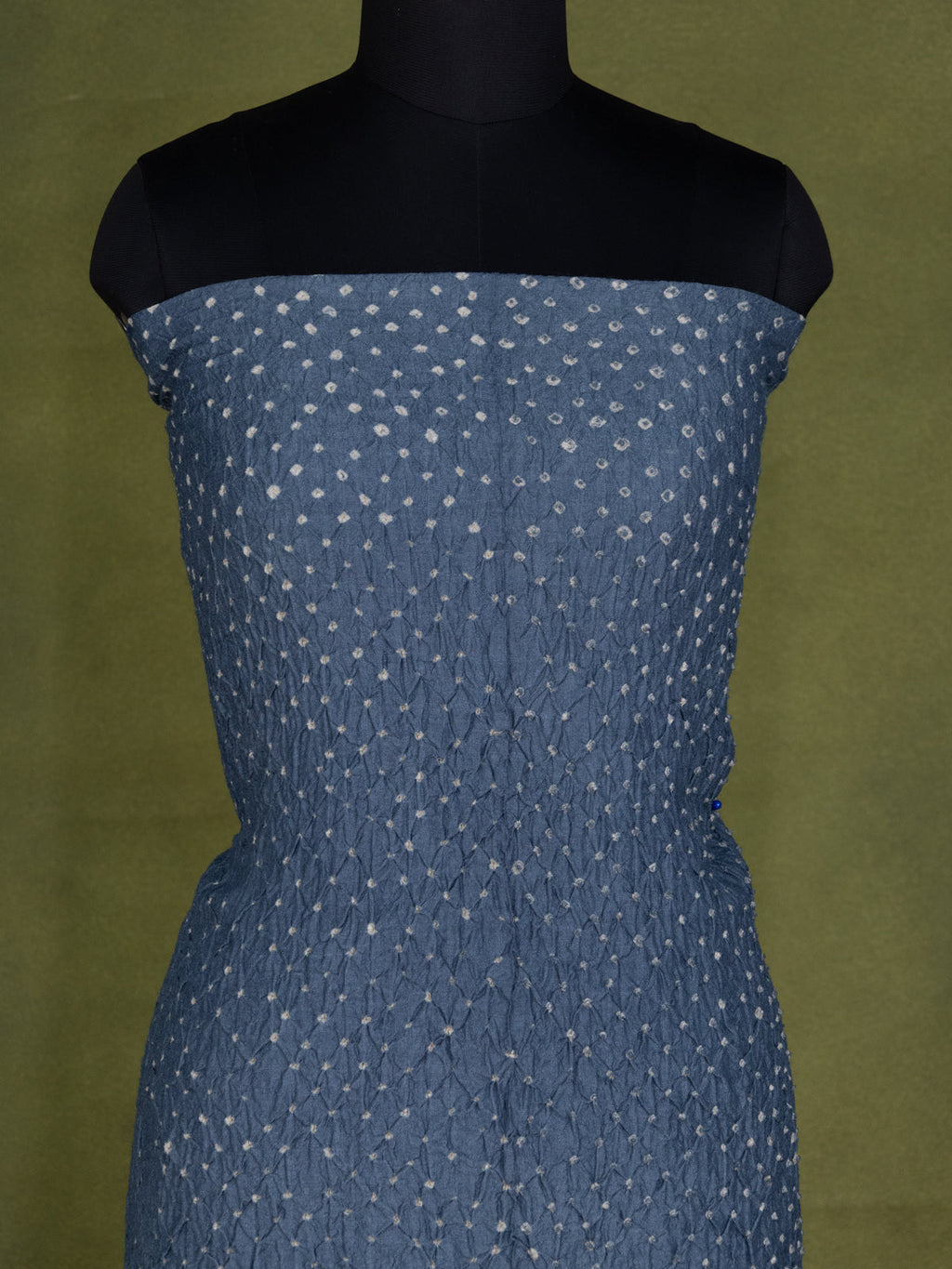 Bluish Grey Pure Tussar Bandhini Silk Unstitched Suit