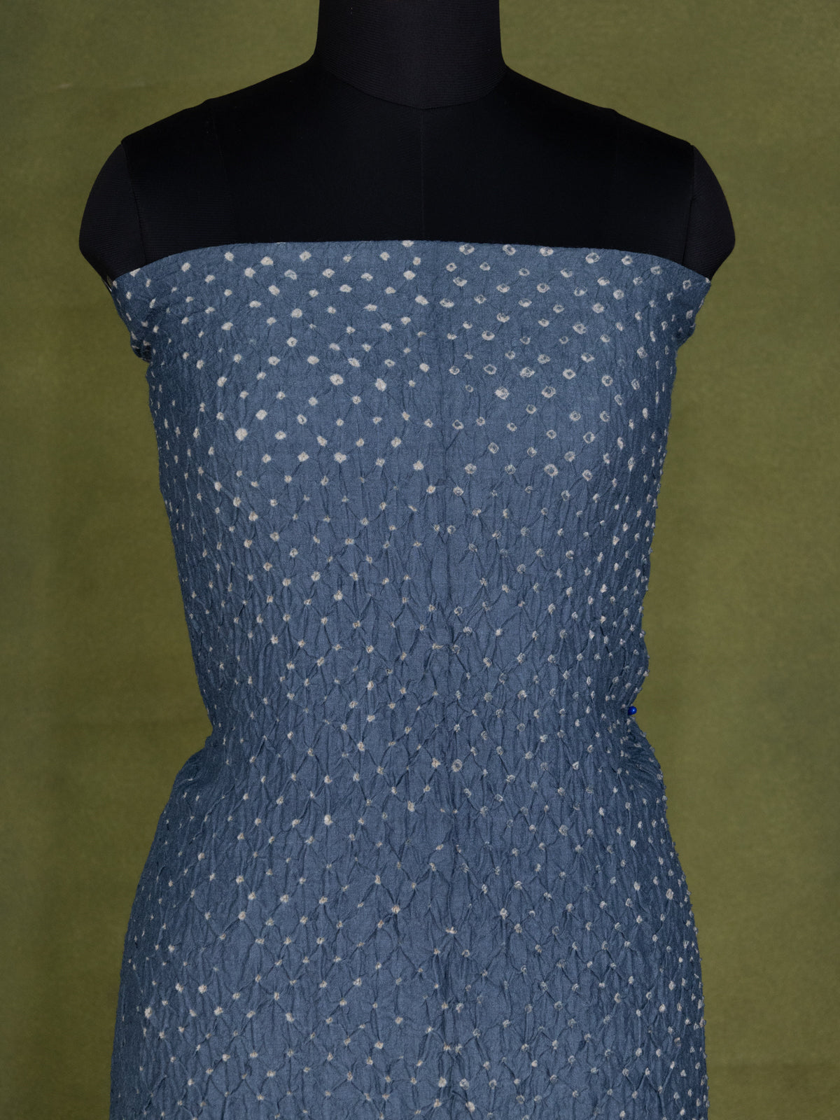 Bluish Grey Pure Tussar Bandhini Silk Unstitched Suit