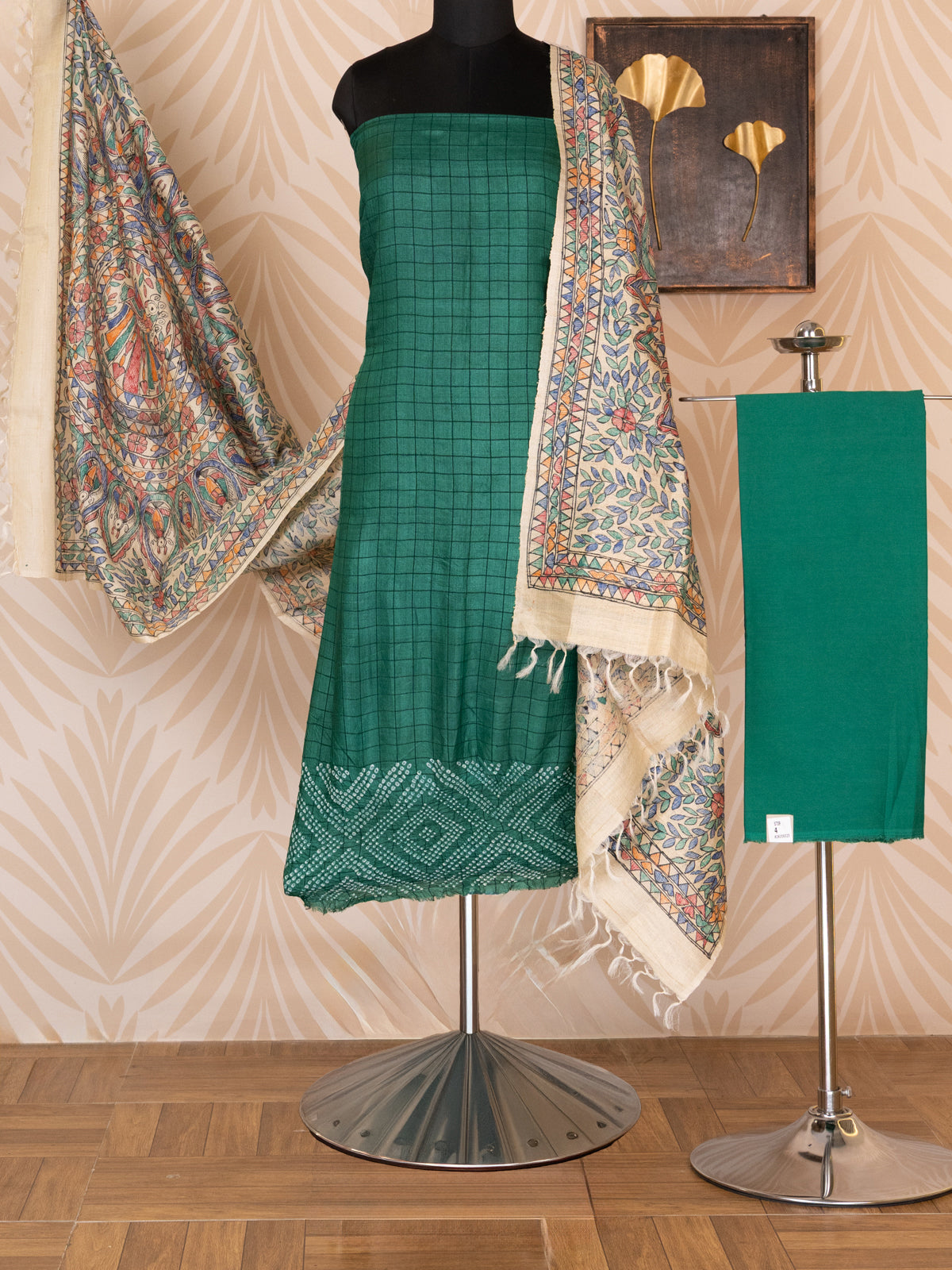 Green Tussar Silk Unstitched Suit