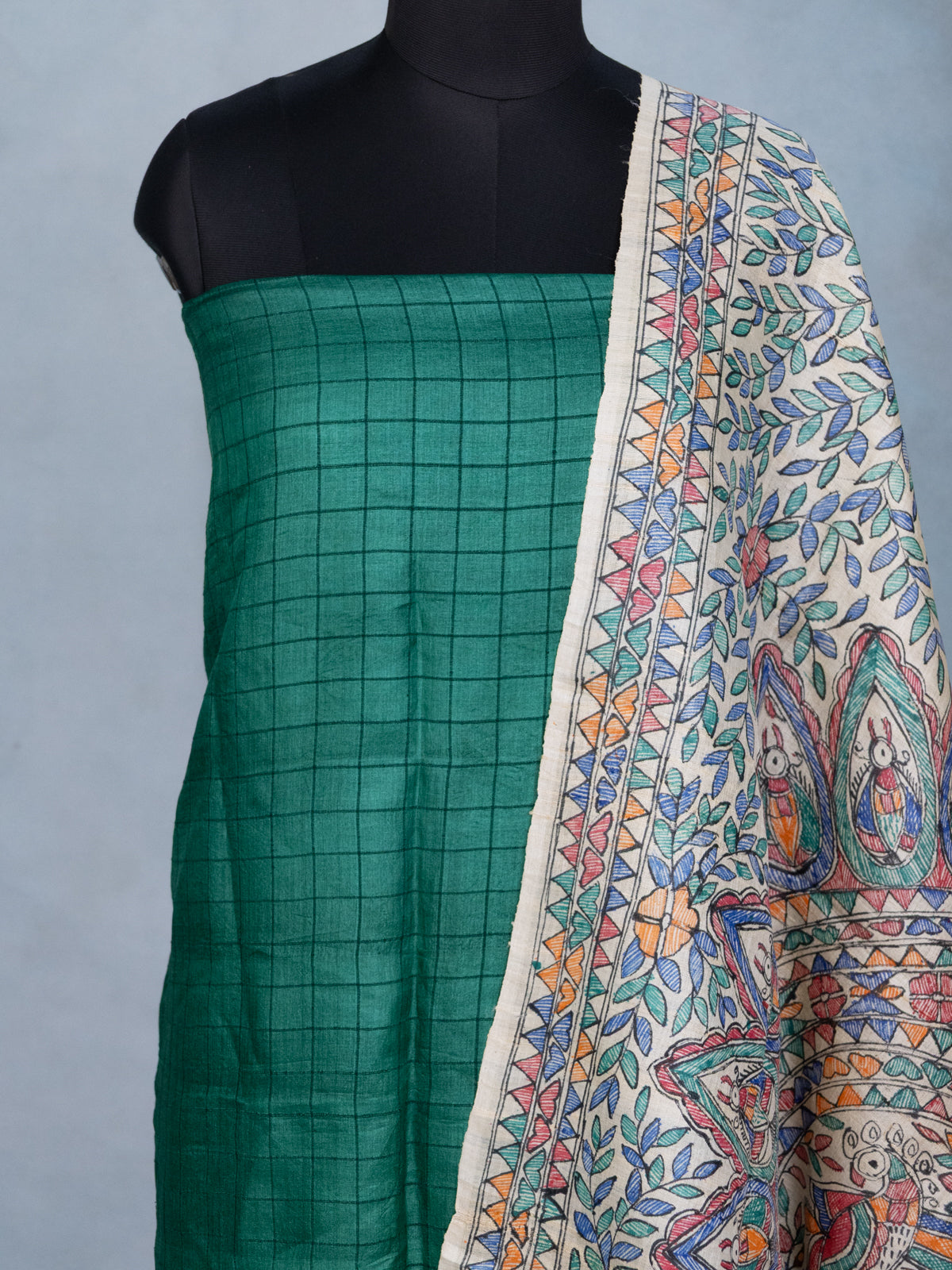 Green Tussar Silk Unstitched Suit