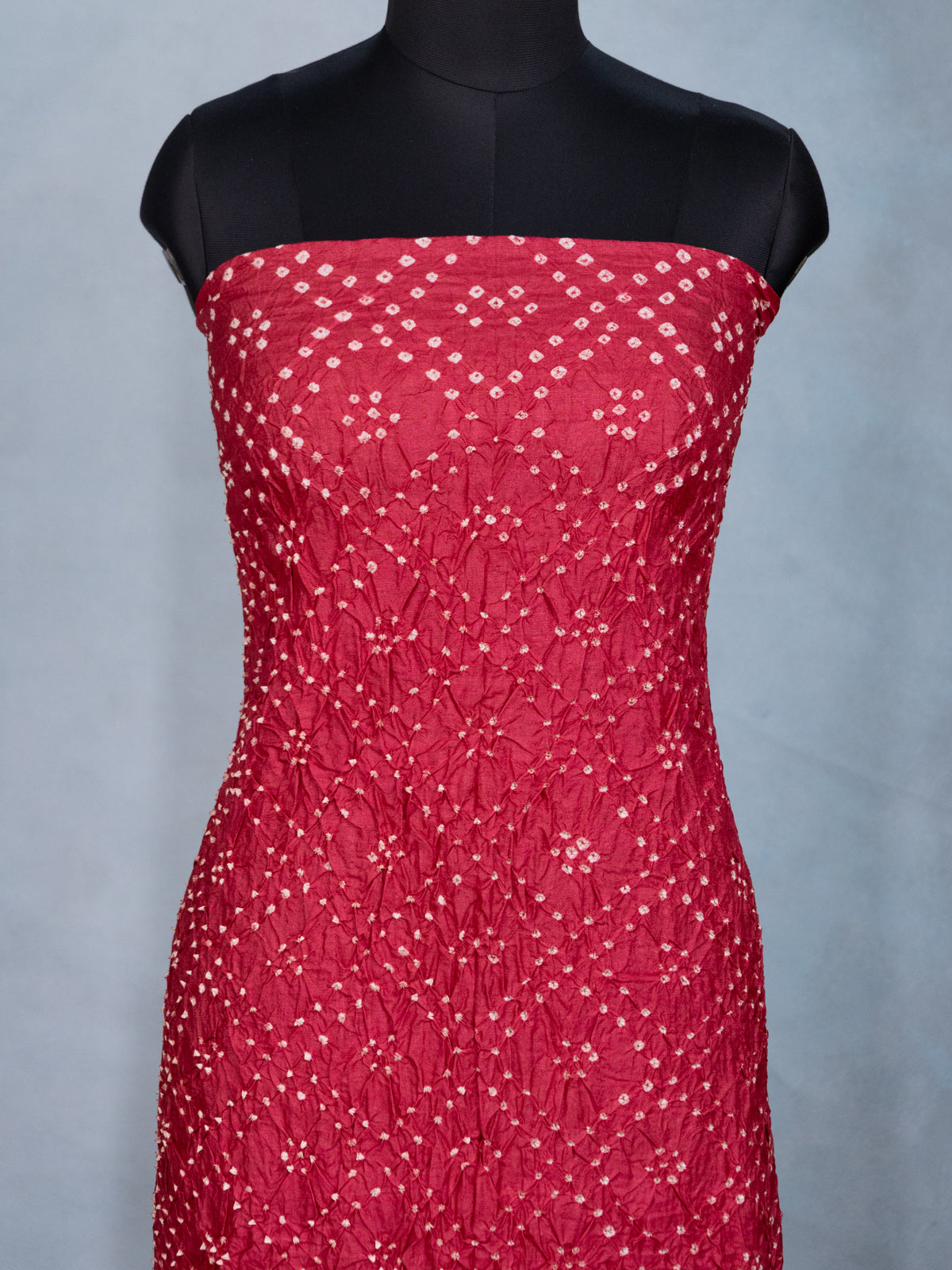 Red Pure Tussar Bandhini Silk Unstitched Suit