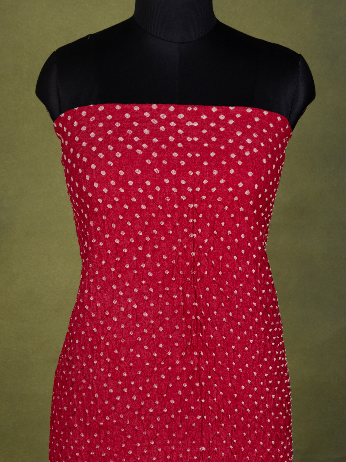 Red Pure Tussar Bandhini Silk Unstitched Suit