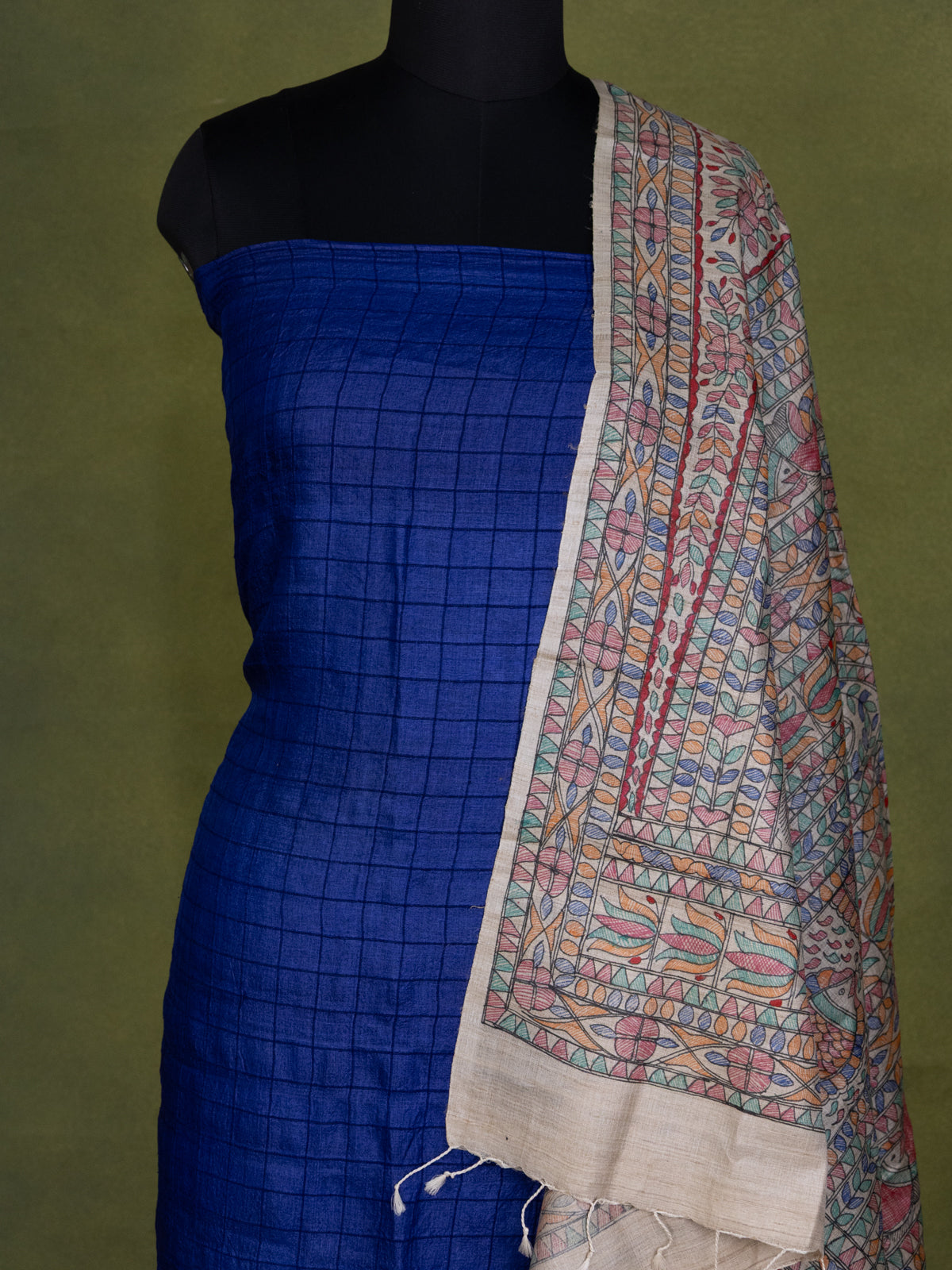 Blue Tussar Silk Unstitched Suit