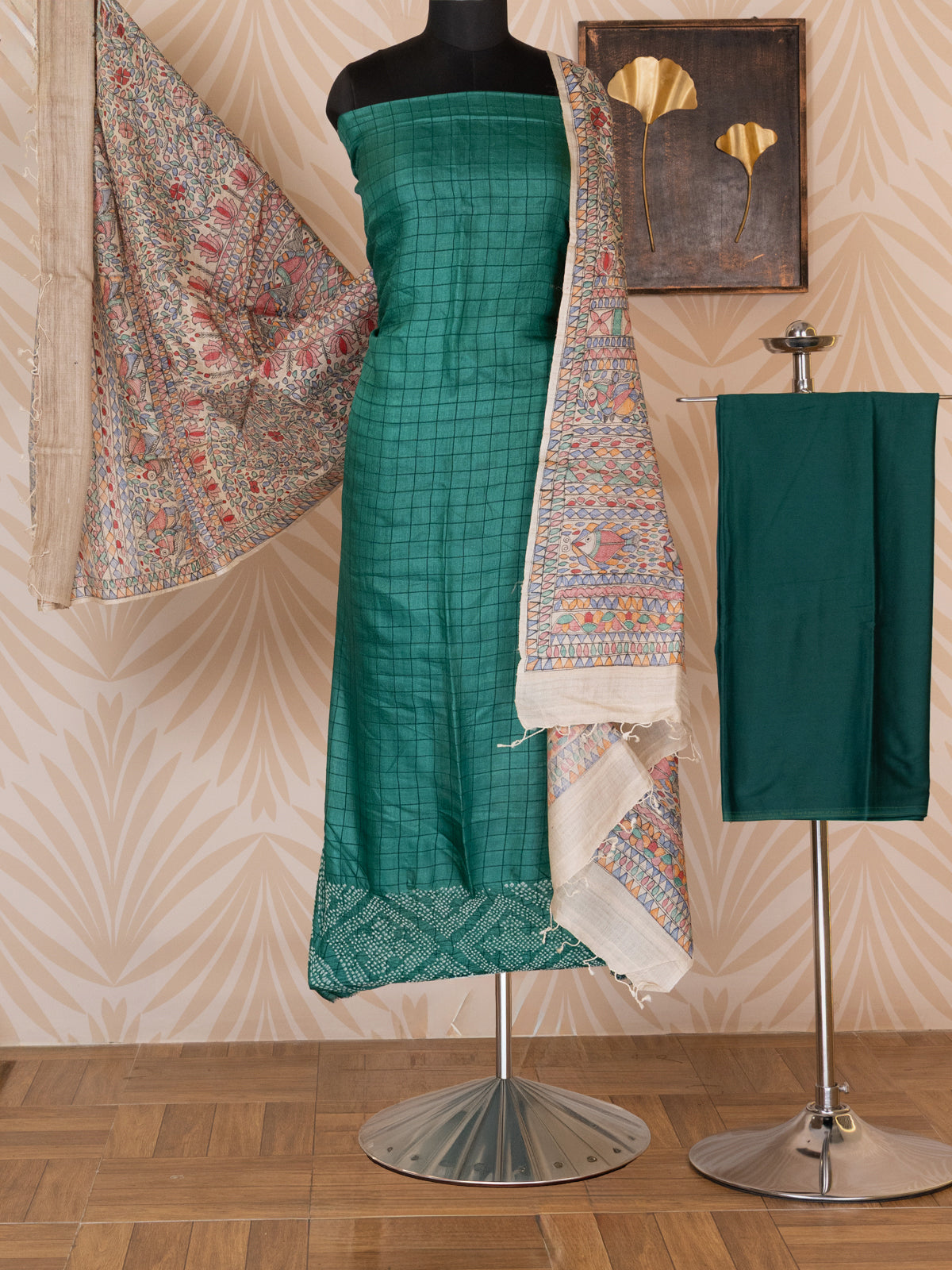 GreenTussar Silk Unstitched Suit