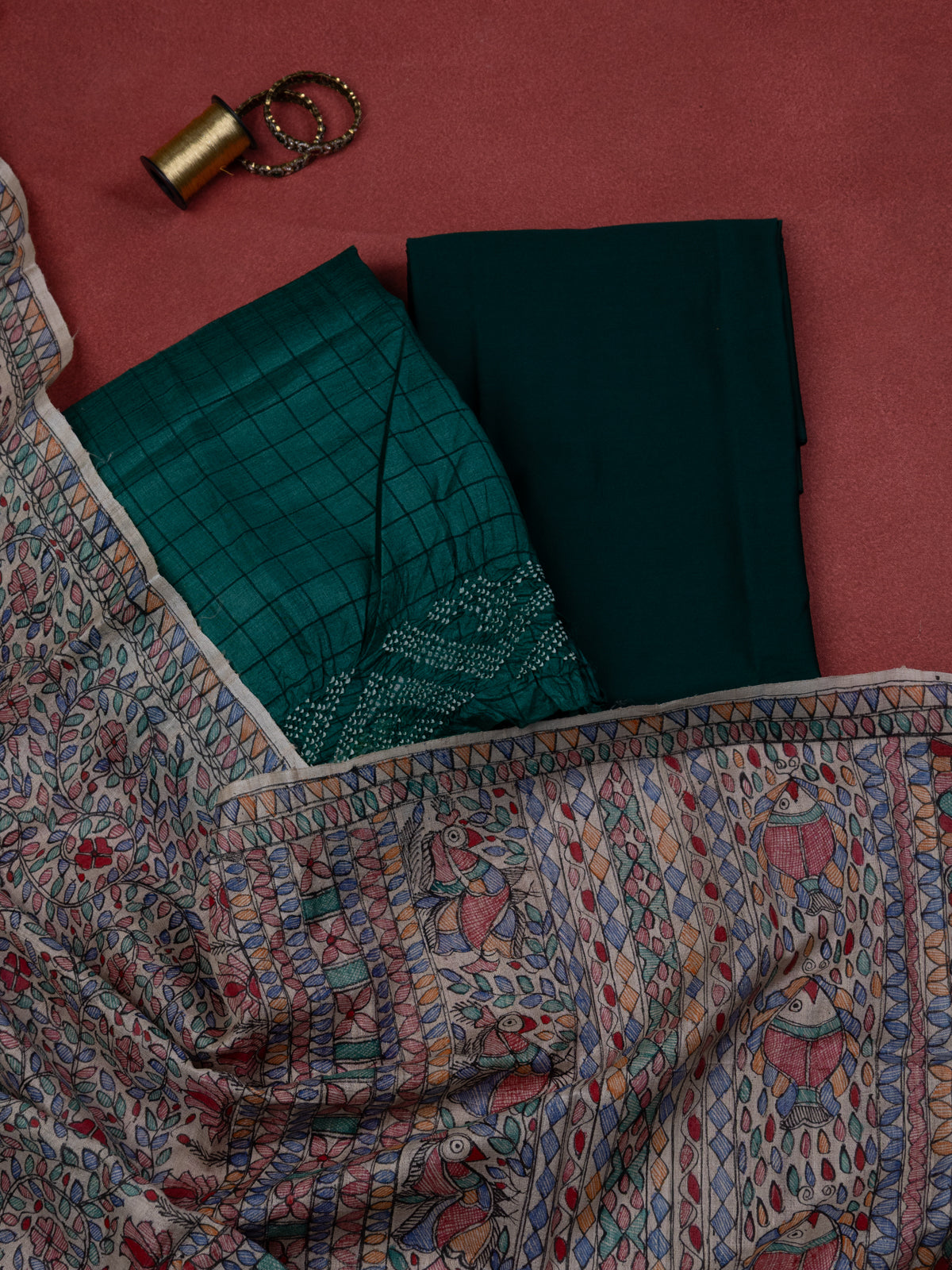 GreenTussar Silk Unstitched Suit