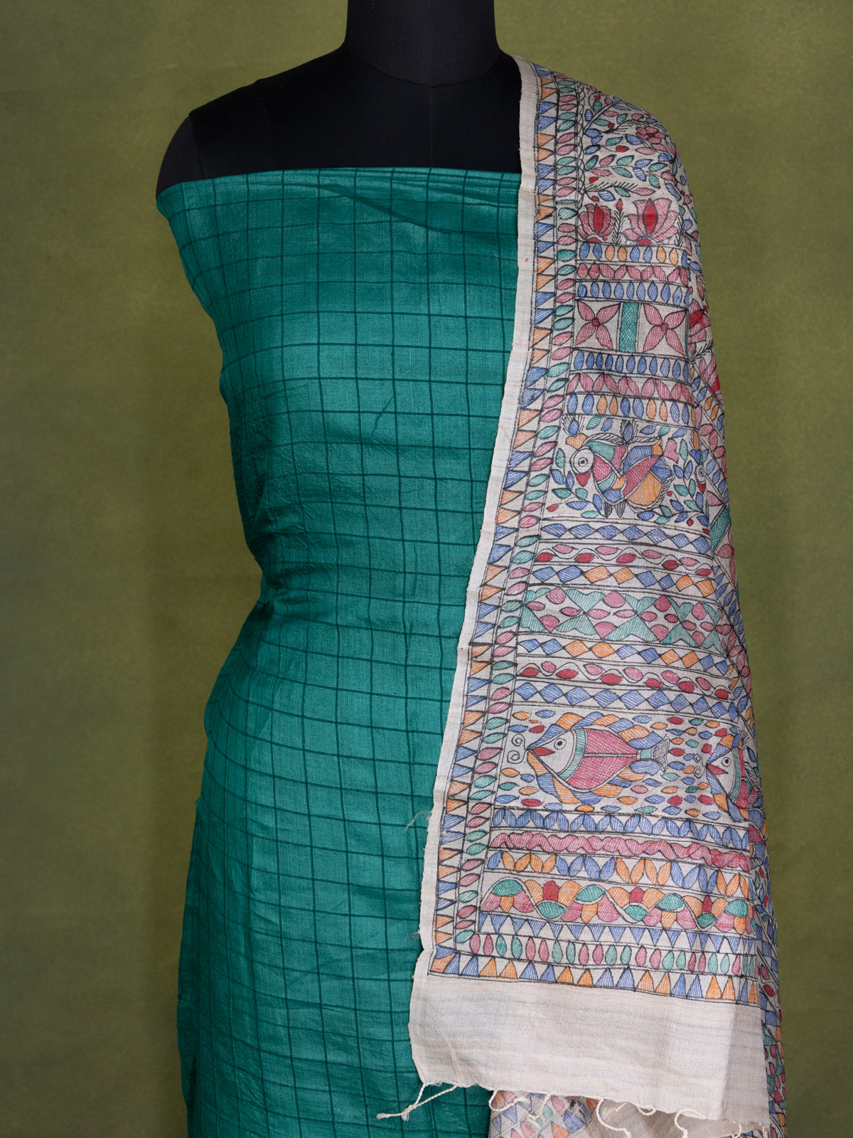 GreenTussar Silk Unstitched Suit