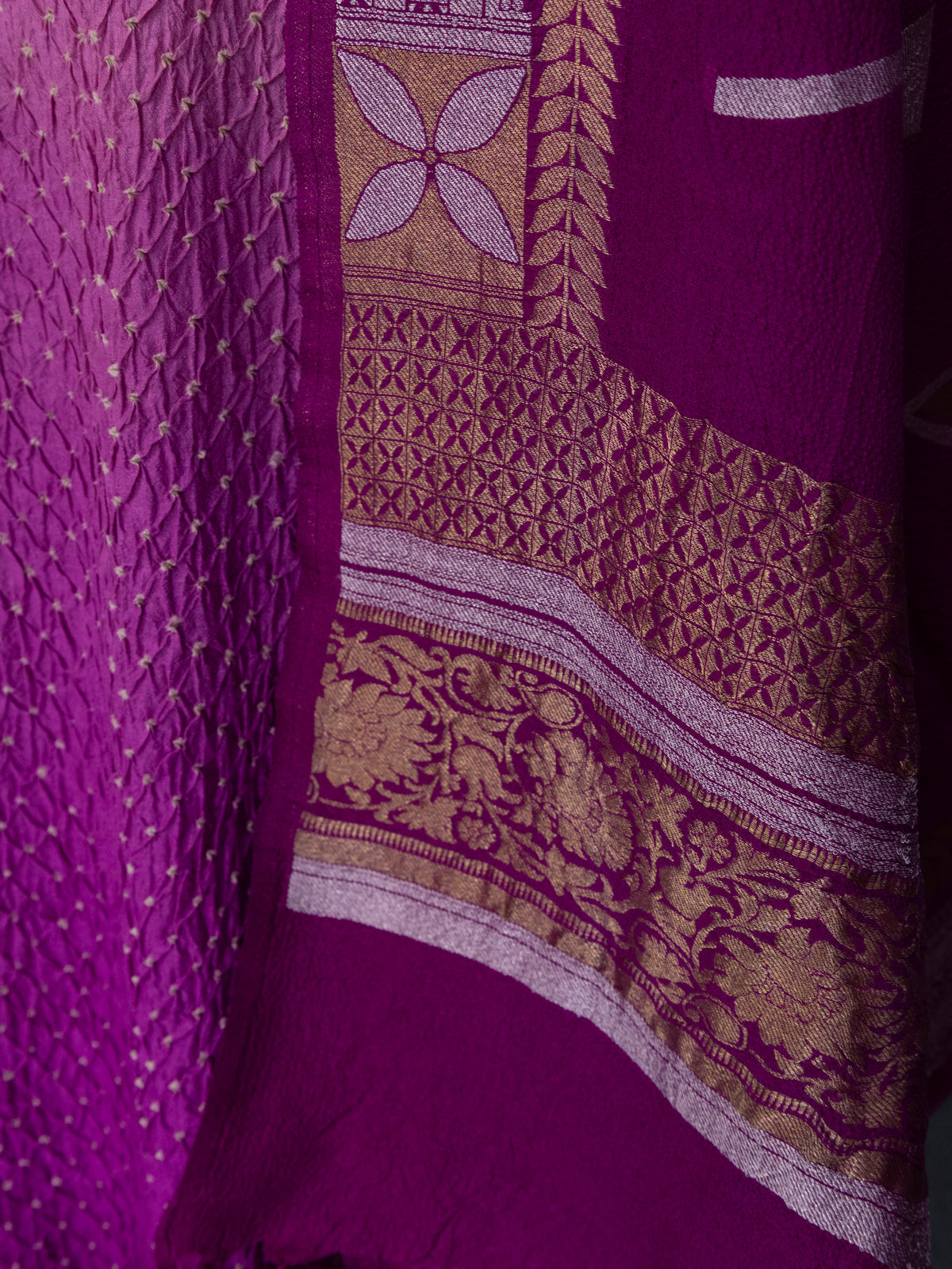 Pastel Pink & Purple Pure Tussar Bandhini Silk Unstitched Suit