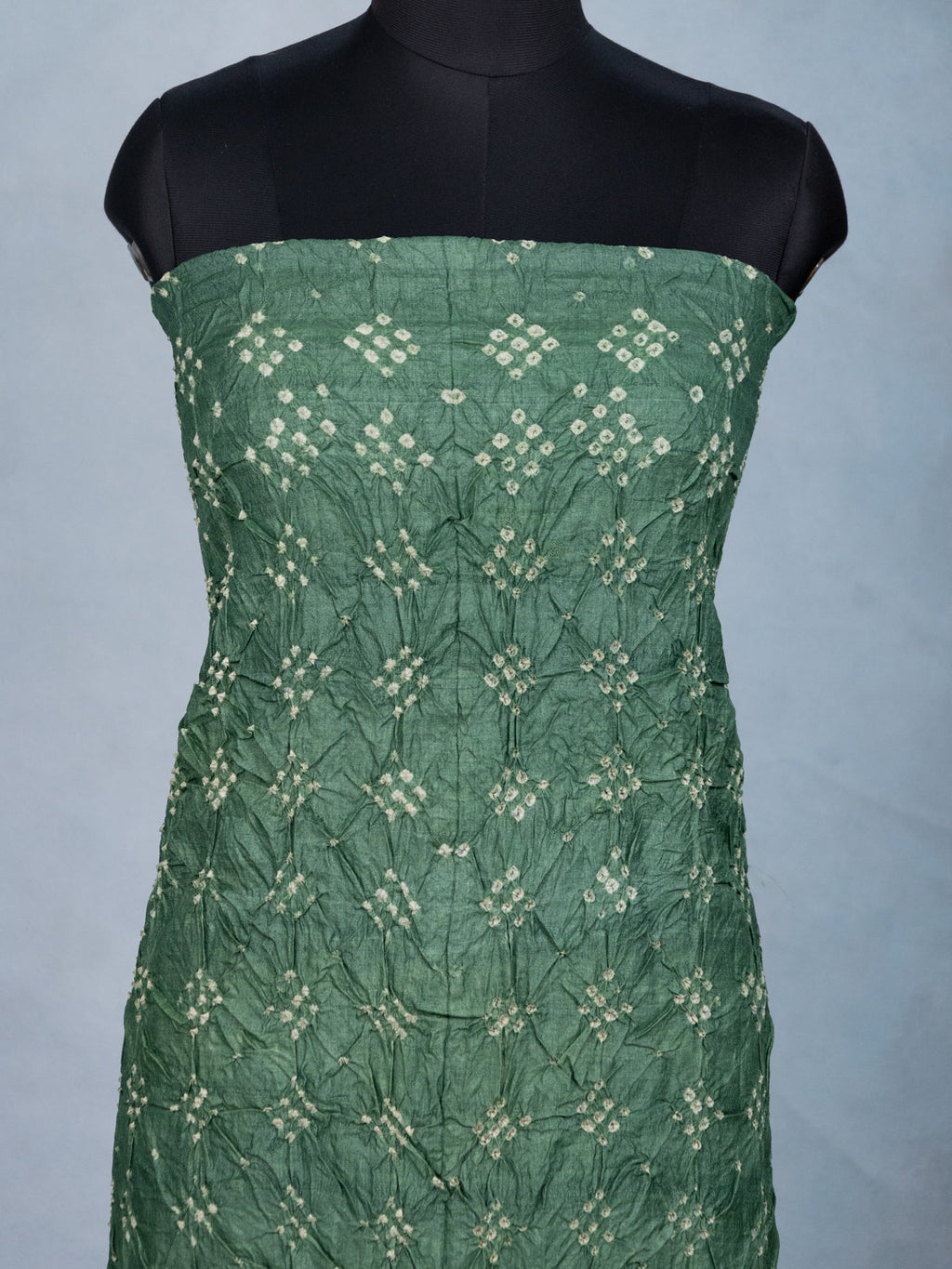 Green & Pastel Green Pure Tussar Bandhini Silk Unstitched Suit