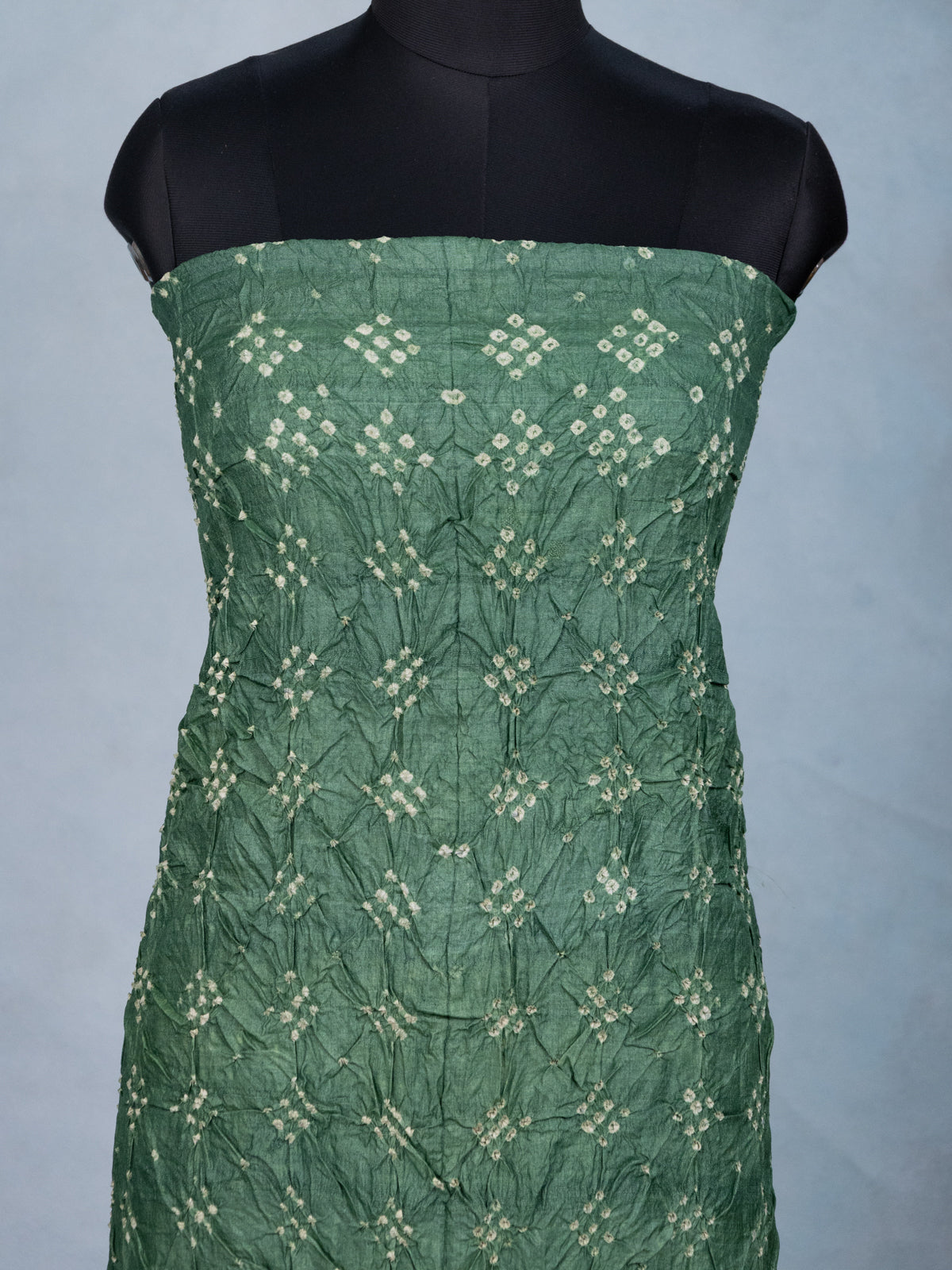 Green & Pastel Green Pure Tussar Bandhini Silk Unstitched Suit