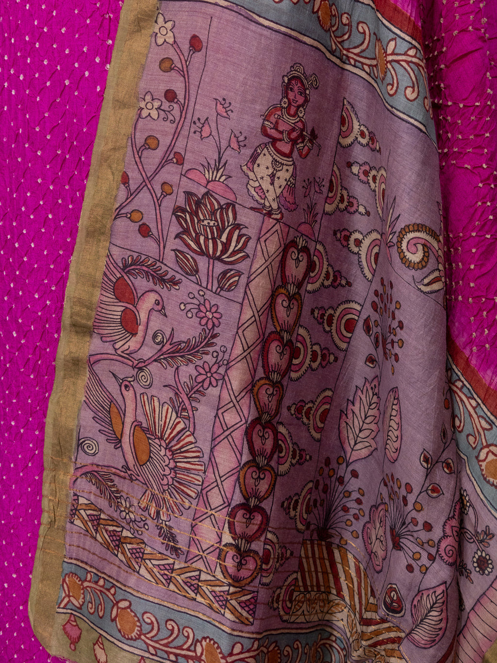 Pink Pure Tussar Bandhini Silk Unstitched Suit