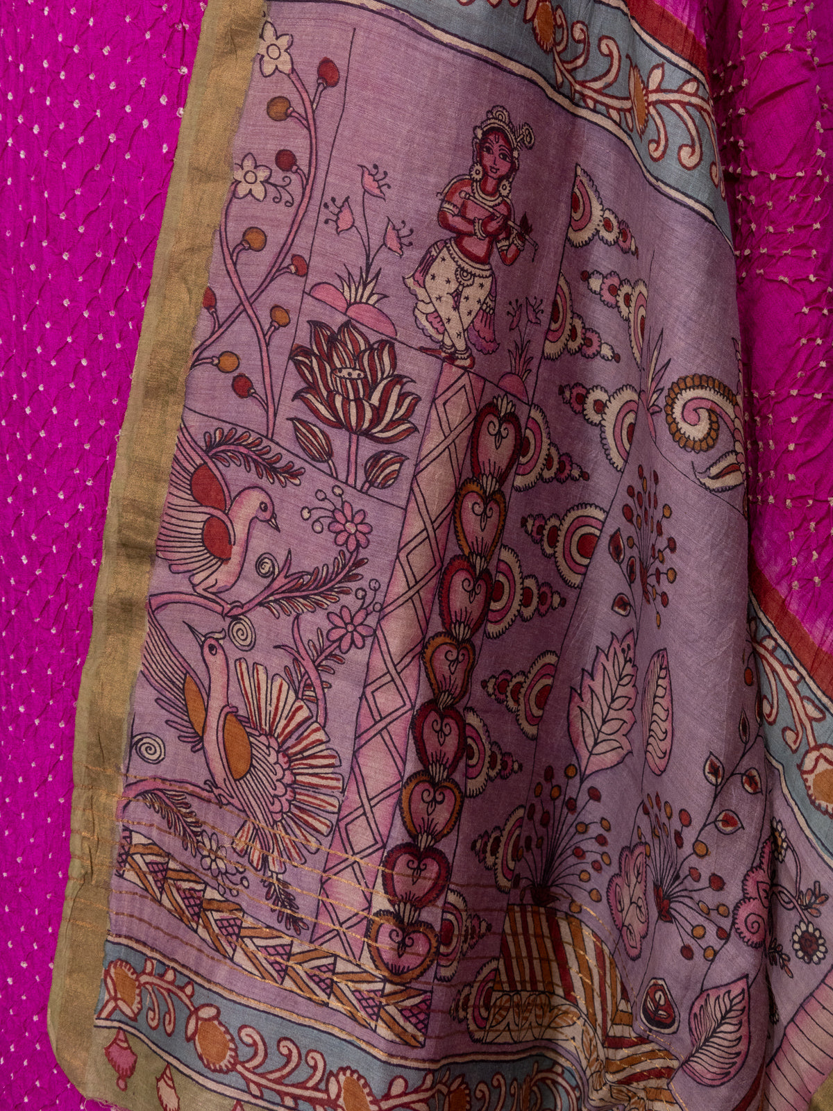 Pink Pure Tussar Bandhini Silk Unstitched Suit