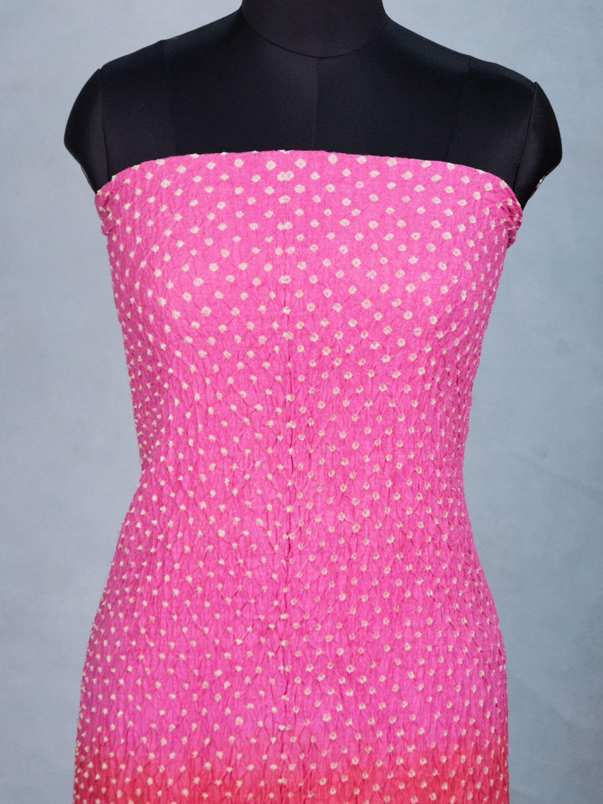 Pastel Pink & Red Pure TussarBandhini Silk Unstitched Suit