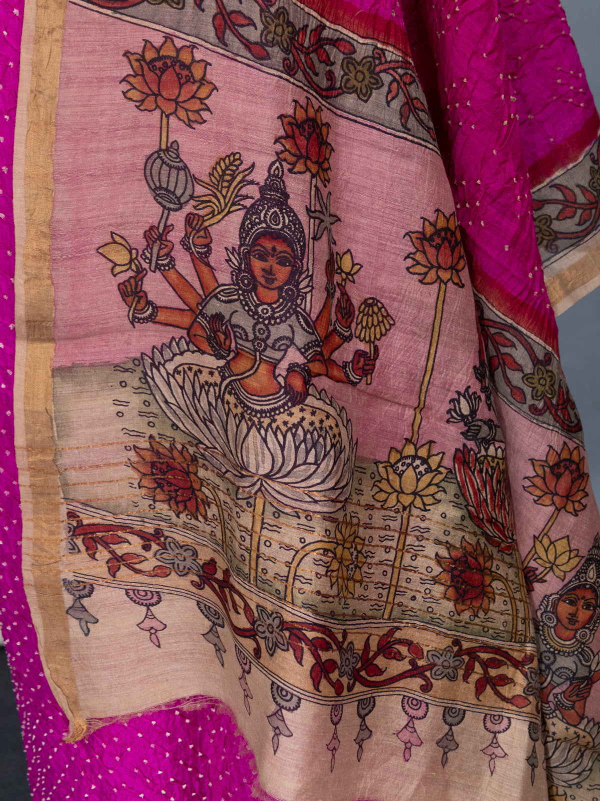 Pink Pure Tussar Bandhini Silk Unstitched Suit