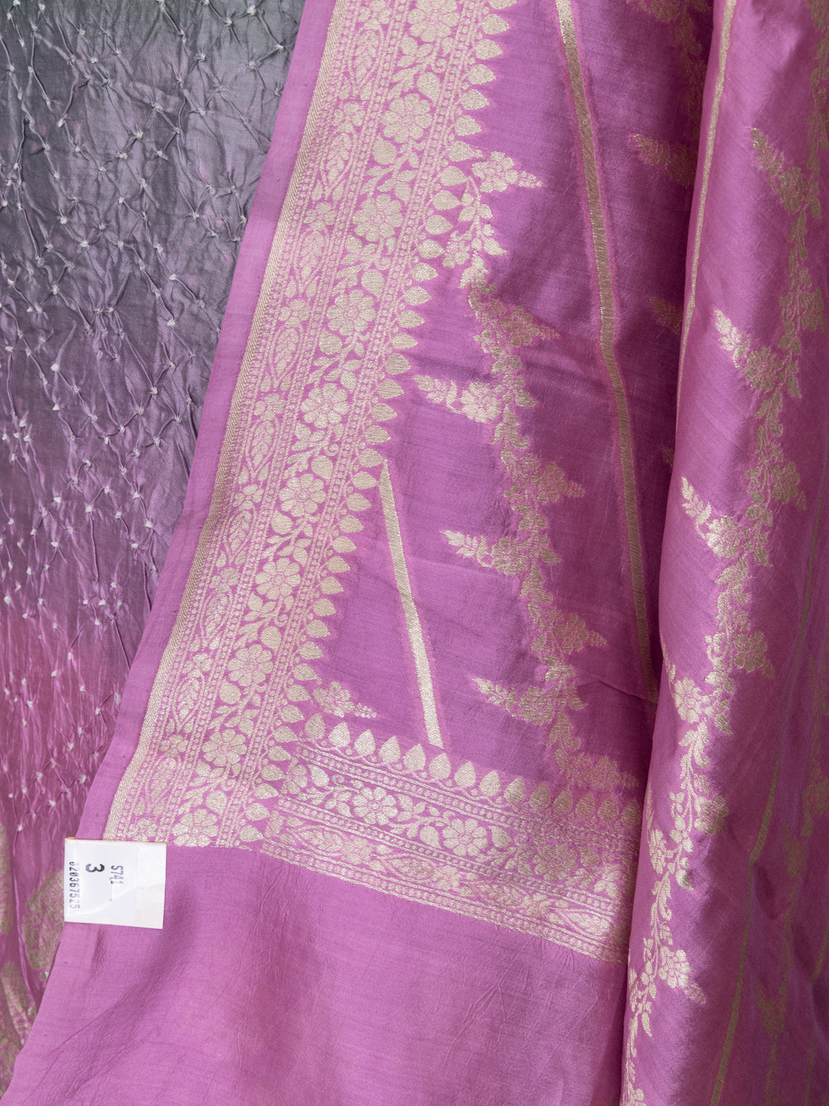Pastel Green & Light Pink Pure Tussar Bandhini Silk Unstitched Suit
