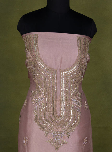 Peach Pink Tissue Silk Unstitched Suit