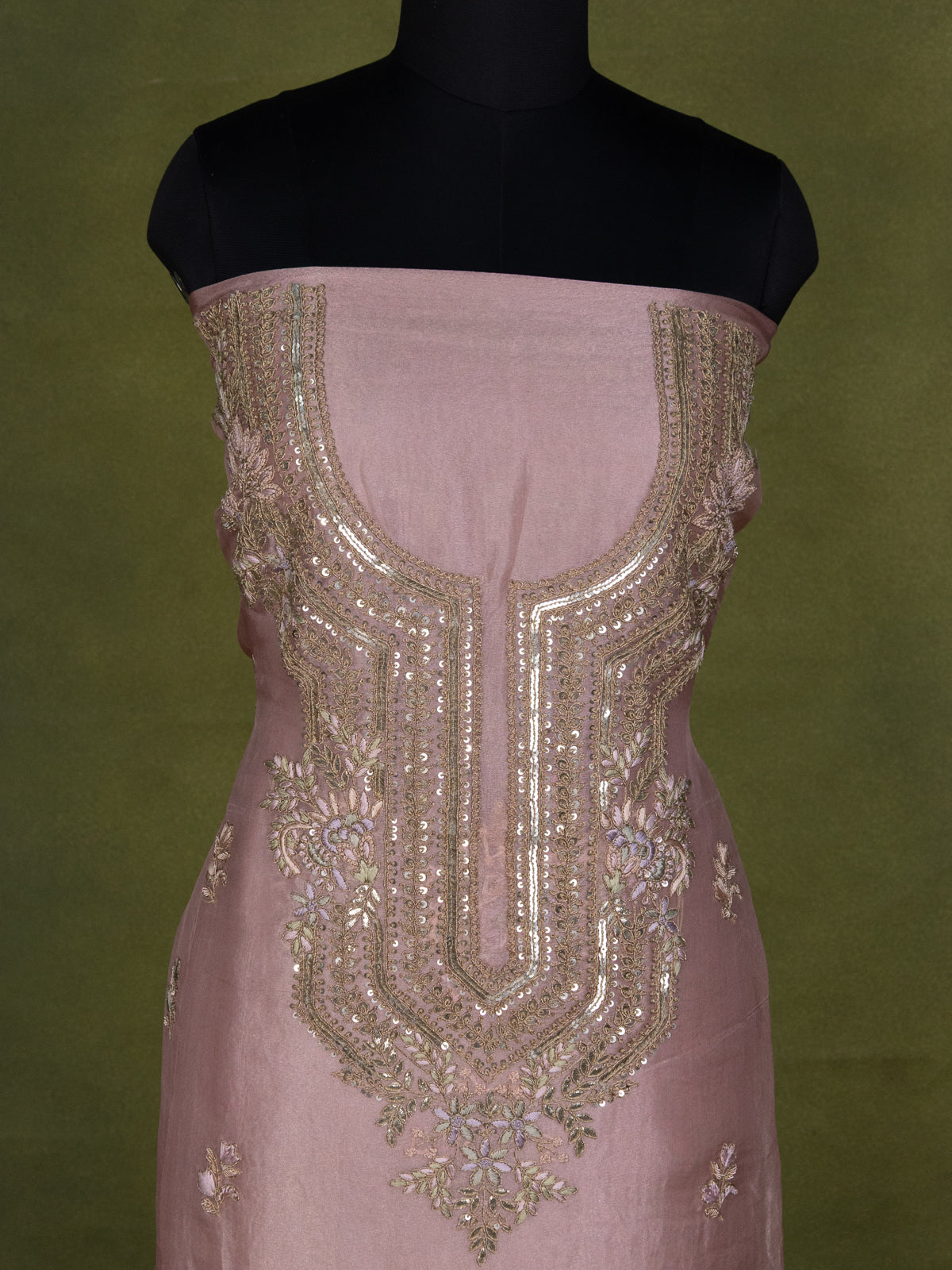 Peach Pink Tissue Silk Unstitched Suit