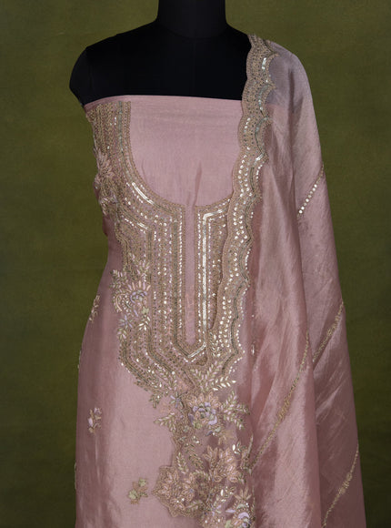 Peach Pink Tissue Silk Unstitched Suit