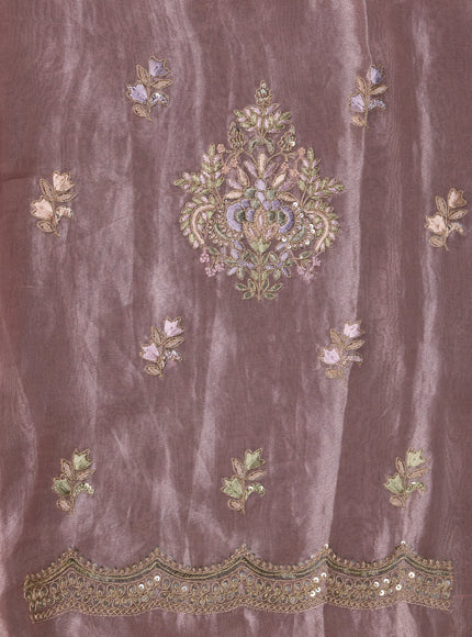 Peach Pink Tissue Silk Unstitched Suit