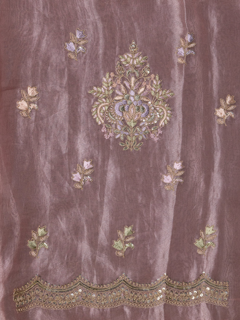 Peach Pink Tissue Silk Unstitched Suit