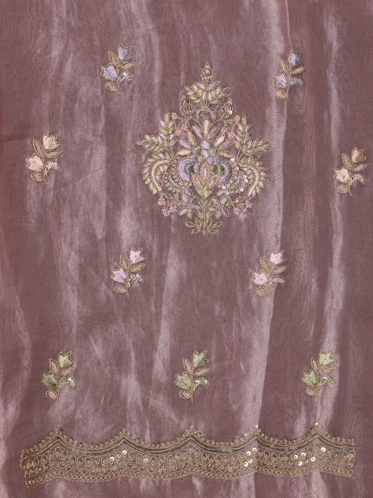 Peach Pink Tissue Silk Unstitched Suit