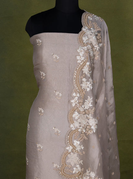 Pastel Grey Tissue Silk Unstitched Suit