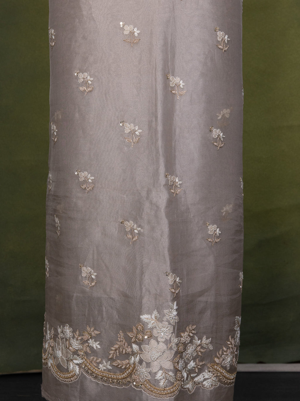 Pastel Grey Tissue Silk Unstitched Suit