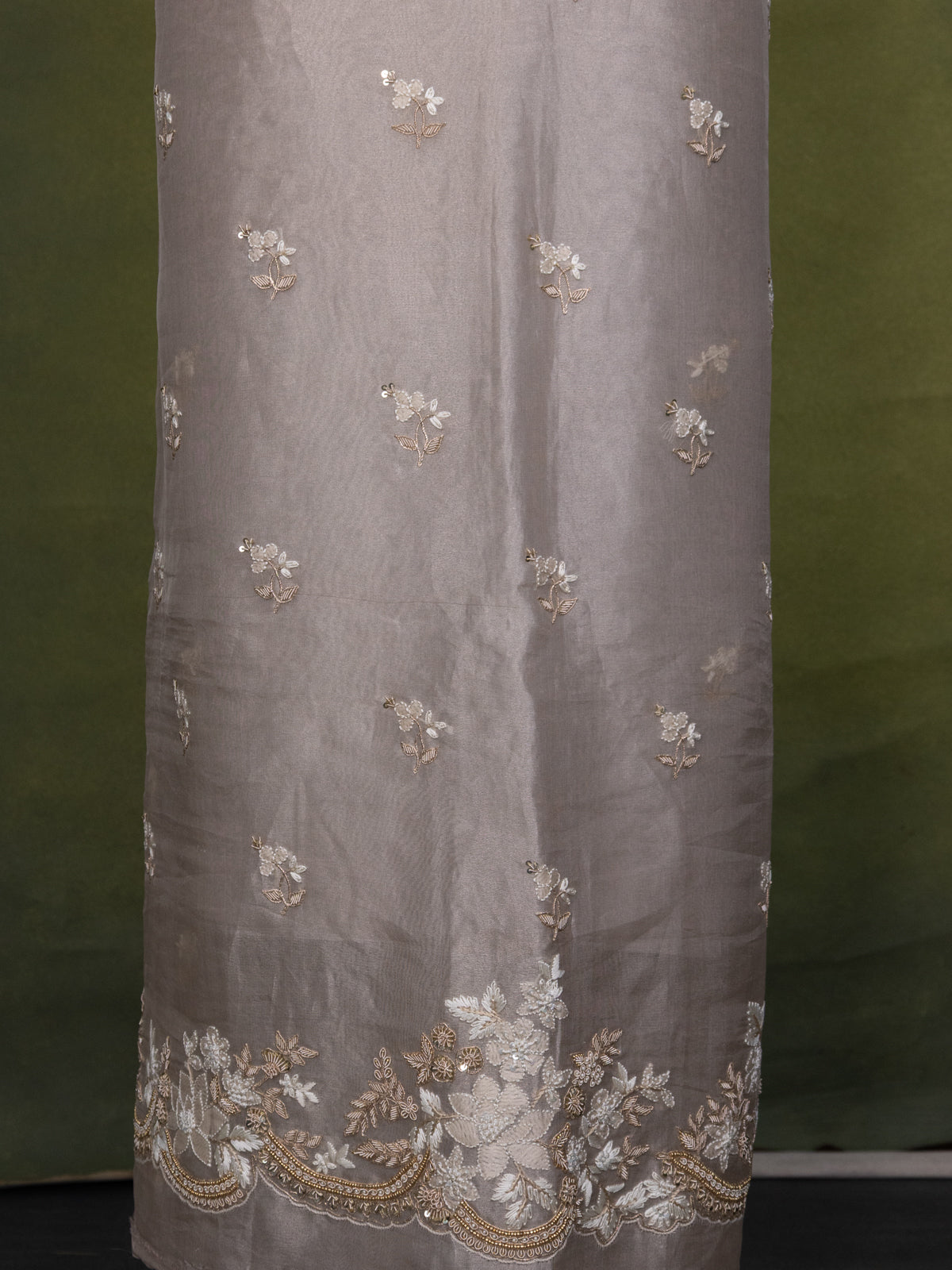 Pastel Grey Tissue Silk Unstitched Suit