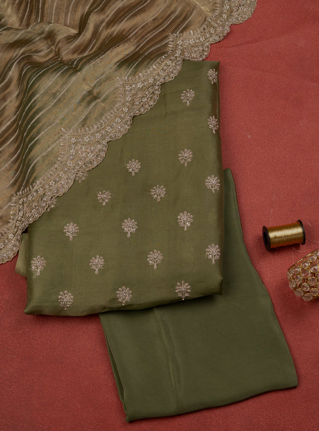 Pastel Green Organza Unstitched Suit