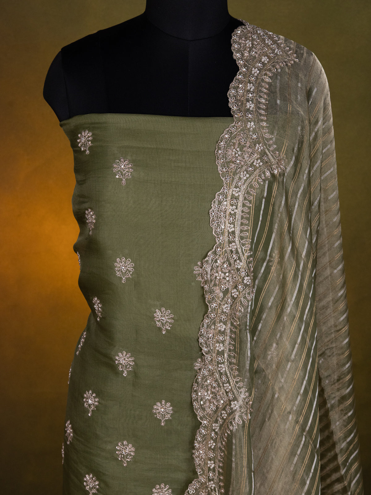 Pastel Green Organza Unstitched Suit