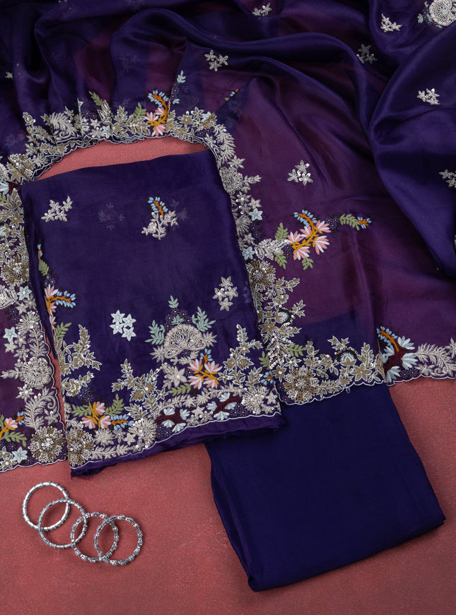 Violet Organza Unstitched Suit